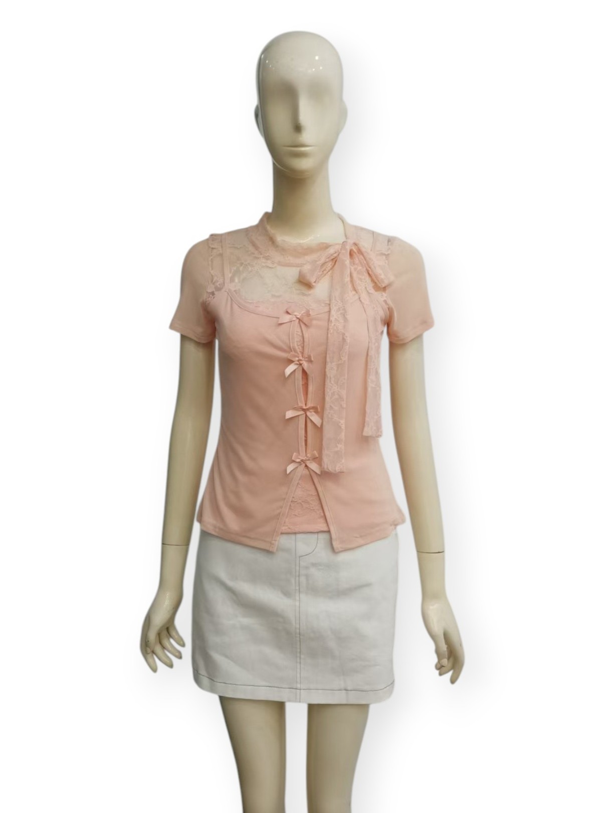Mesh Lace Fake Two-Piece Top M234