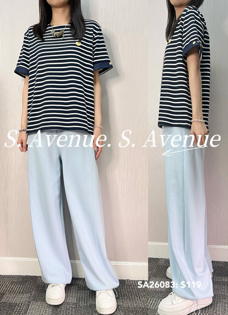 SA26083: 短袖反袖邊間條tee