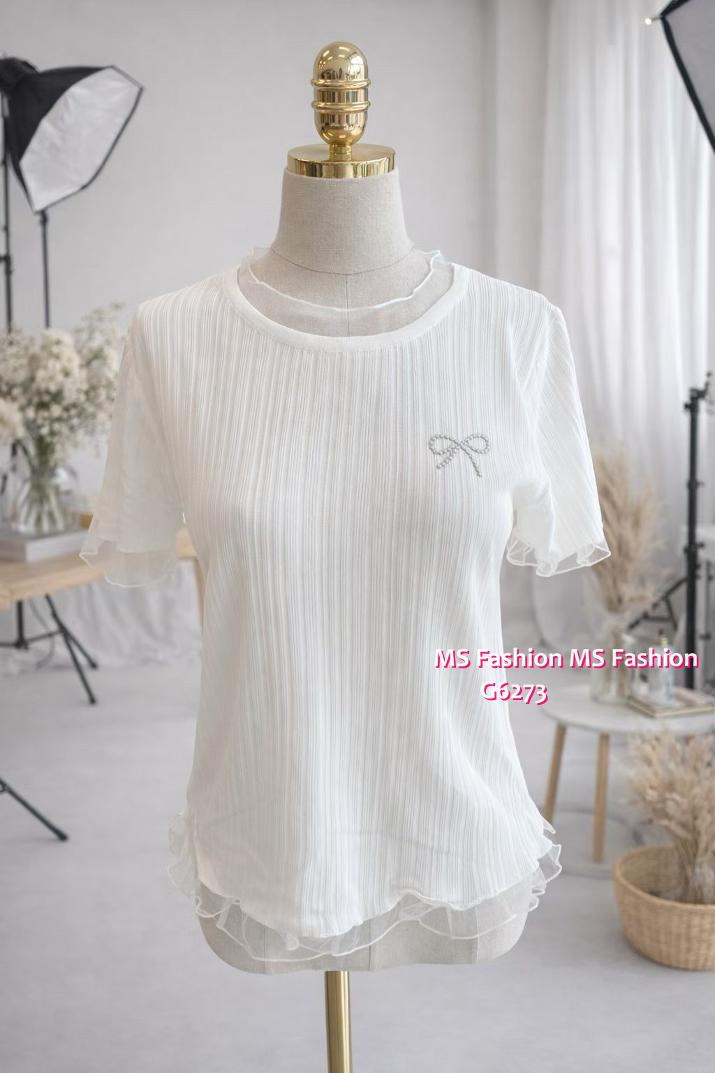 G6273 韓國🇰🇷暗直紋小蝴蝶top