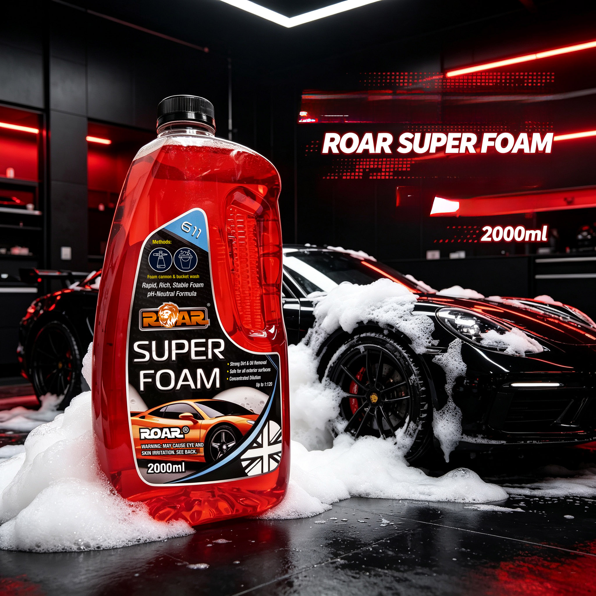 ROAR SUPER FOAM 濃縮高泡洗車液 2000ml（中性配方／泡沫噴壺／水桶兩用）