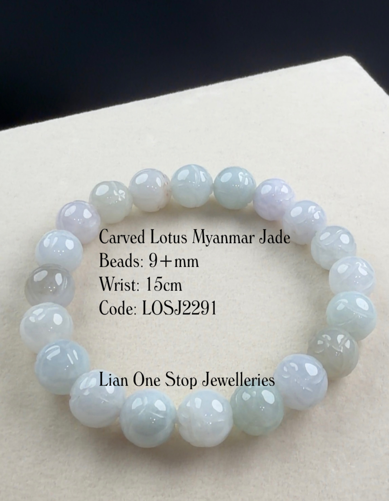 Code: LOSJ2291 Carved Lotus Myanmar Jade 9+mm