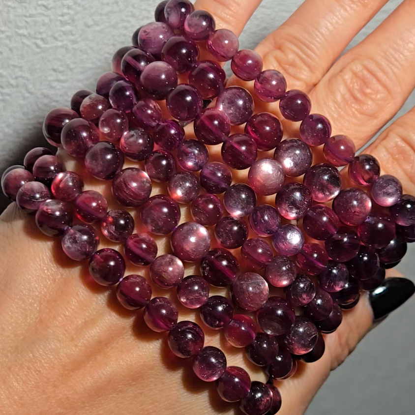 Plum lepidolite 7.3mm bead bracelets - MCA98
