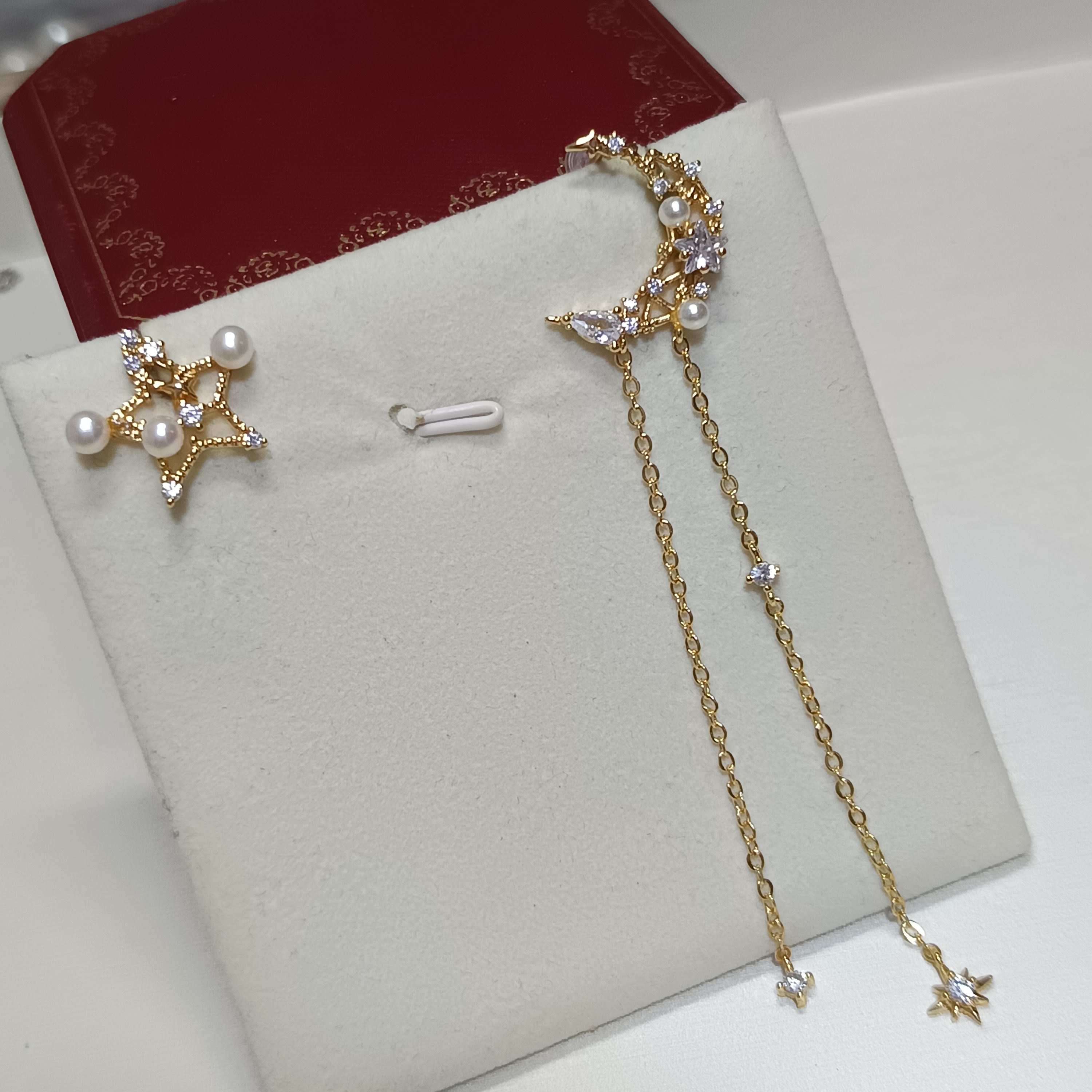 🎉特惠產品‼️精品淡水珠銀針注金星月AB款耳釘