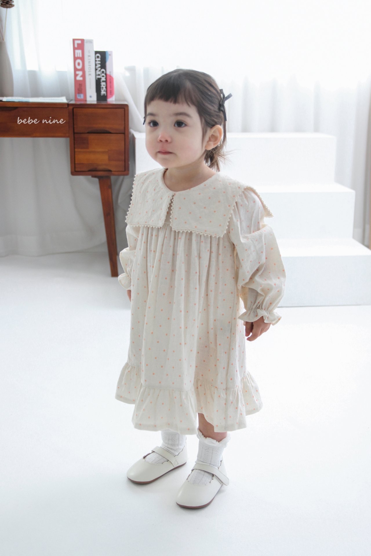 🌸預訂 韓國直送🌸🇰🇷Bebenine兩色方領波點荷葉邊長袖連身裙