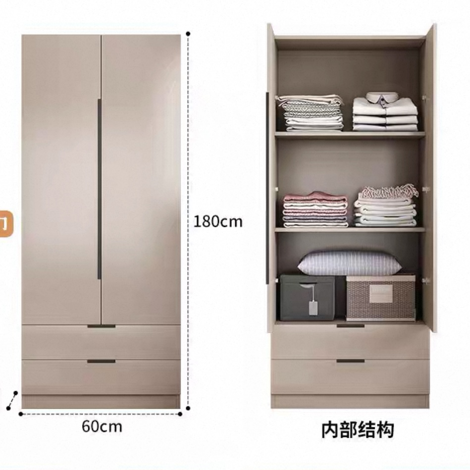 衣櫃家用睡房簡易組裝雙門實木兒童儲物櫃小戶型租屋用衣櫥 Wardrobe