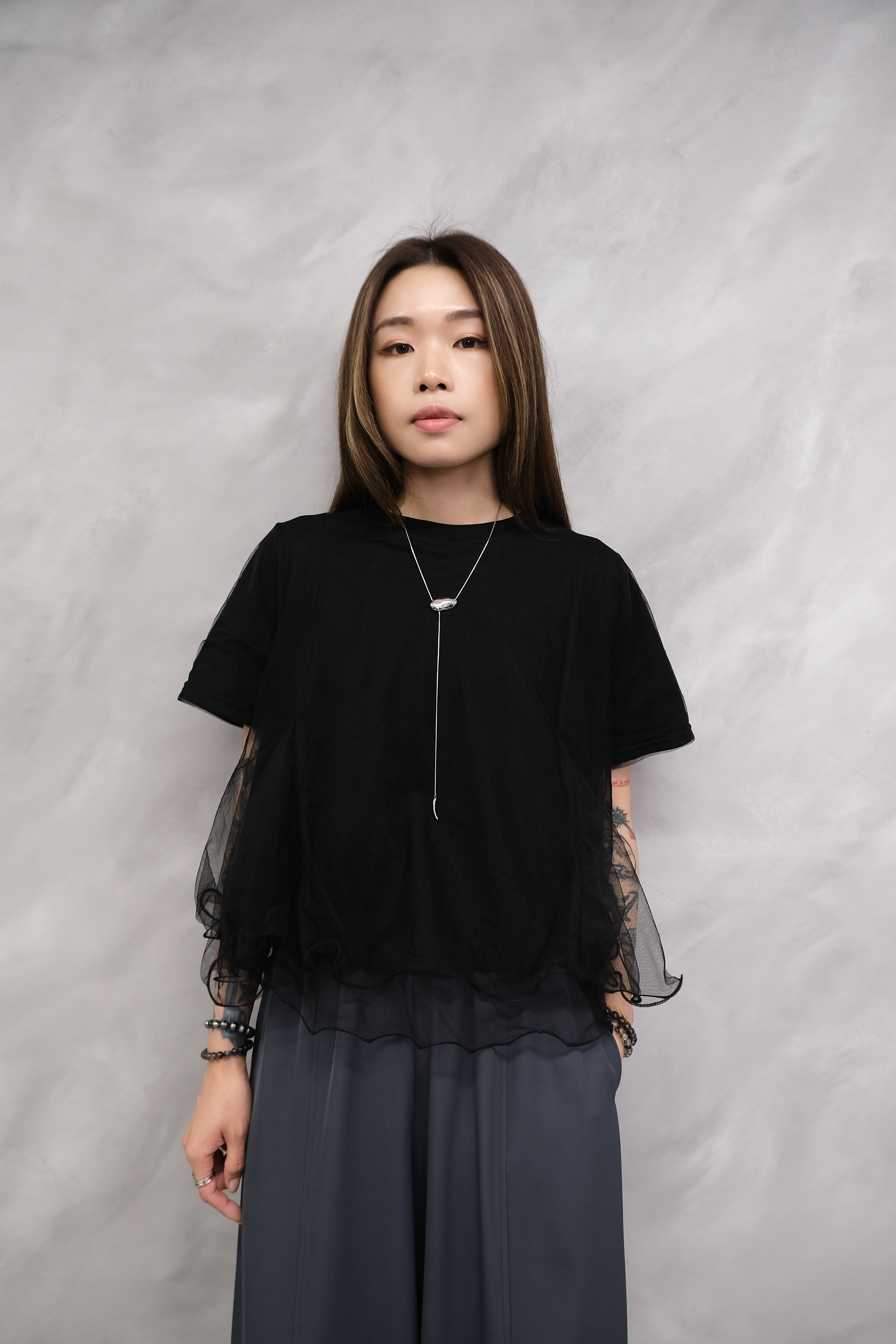 Organza layered ruffle top #top147