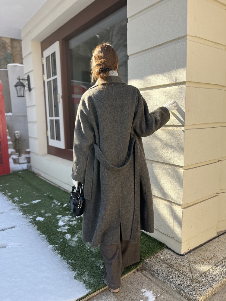 [70% Wool] Parisian Belted Wool Coat (Dark Grey)
