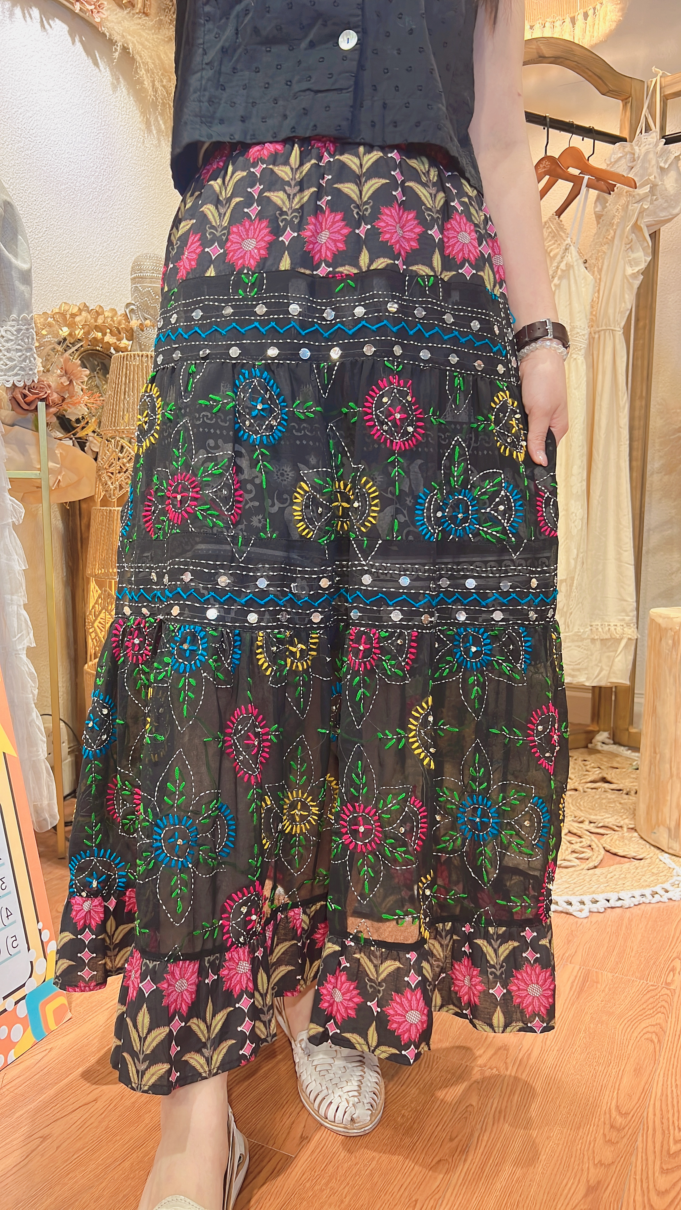 2070 Mitra Black Emb. See-thru 6-Layer Skirt