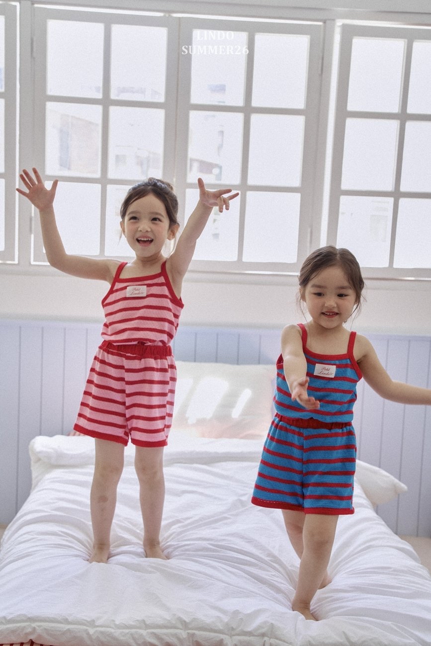 Lindo | Stripe sleeveless set (Blue/Pink M100-105)