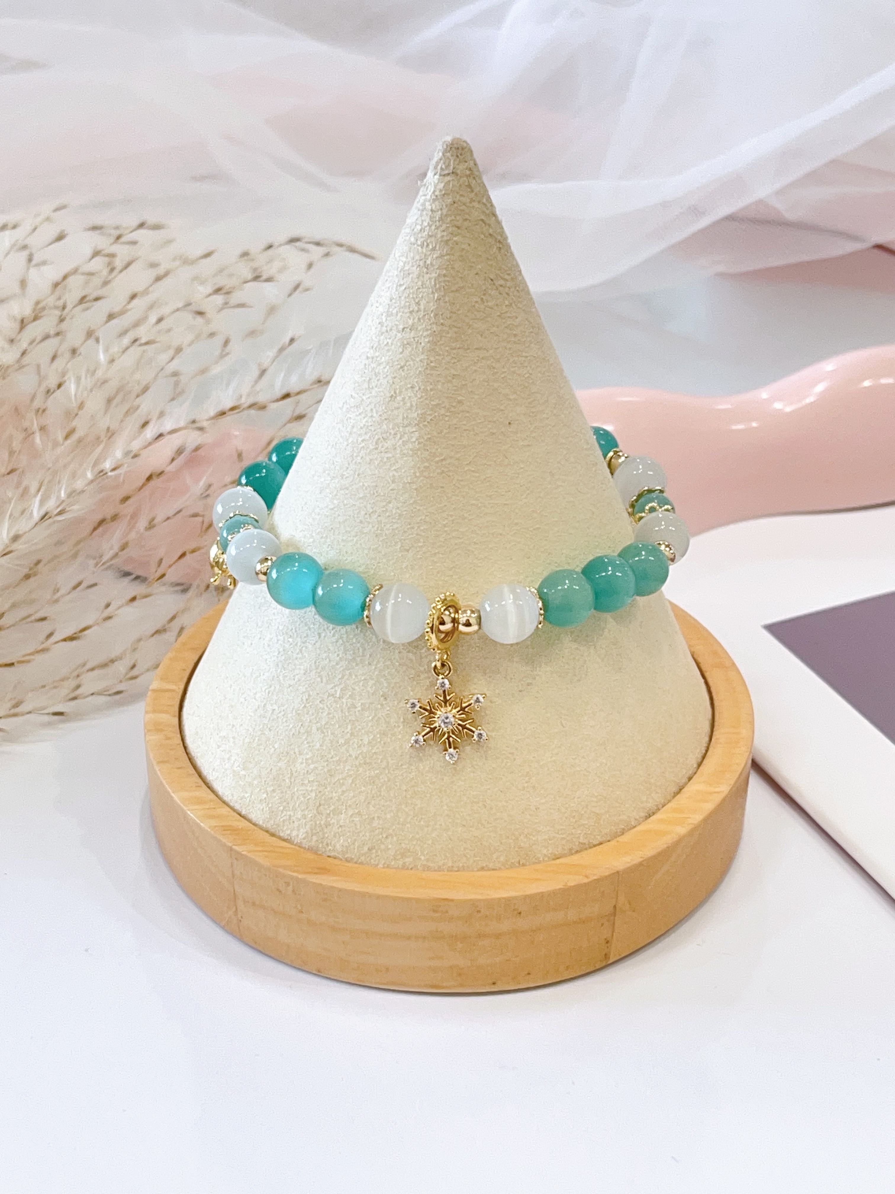 ❄️💙 猫眼石 × 蓝绿猫眼 × 配饰手串 Cat’s Eye Stone, Blue-Green Cat’s Eye & Charm | 8mm