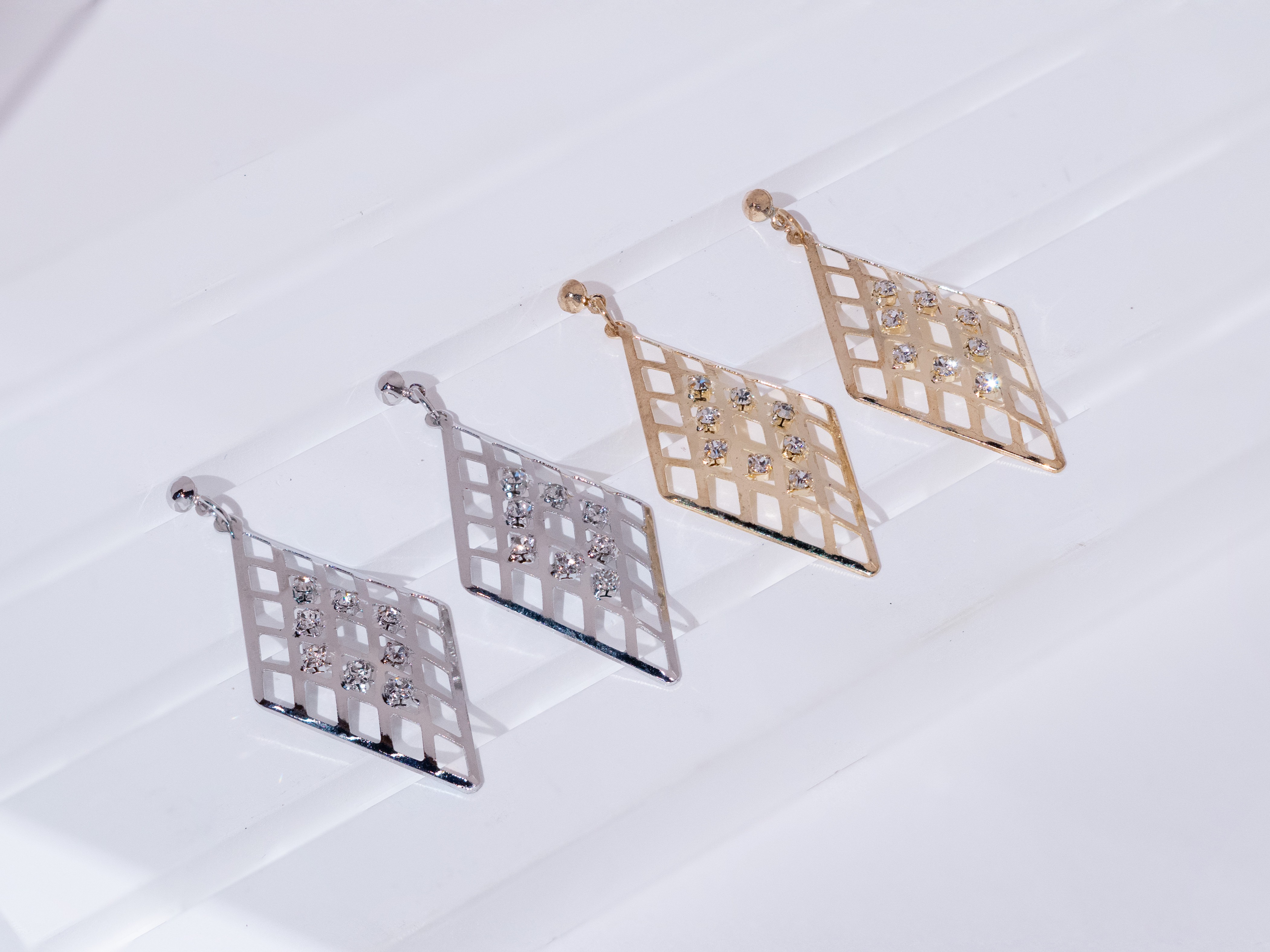 Geometric Diamond Drop Stud Earrings