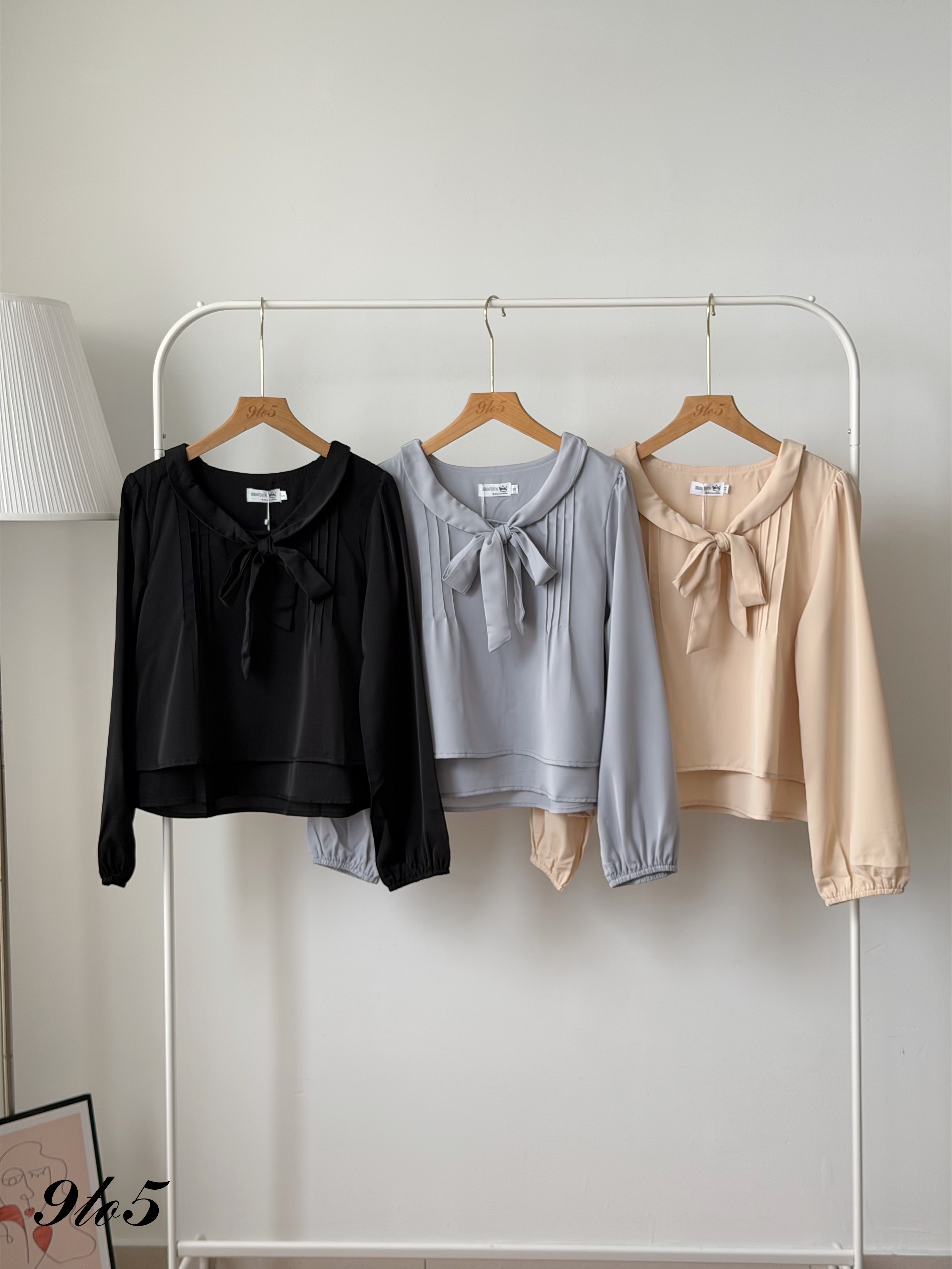 T4518 Bow-tie Long Sleeve Blouse - 3 Colors 