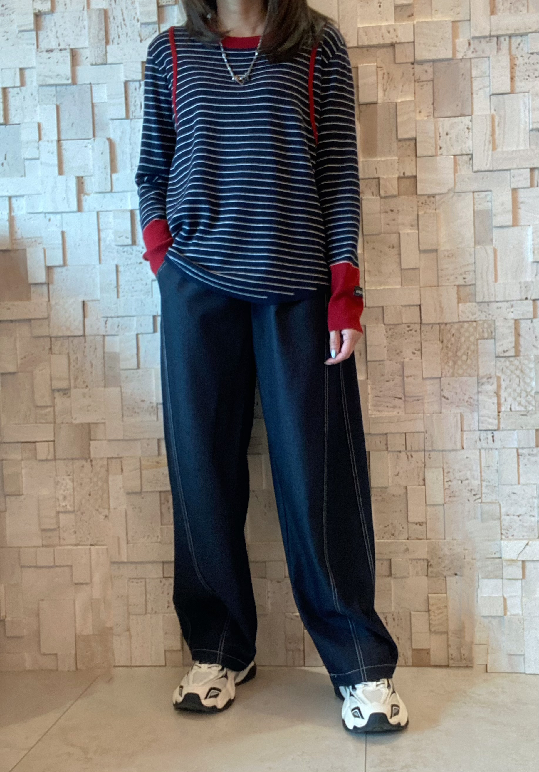 #2067 橫間拼色針織Top