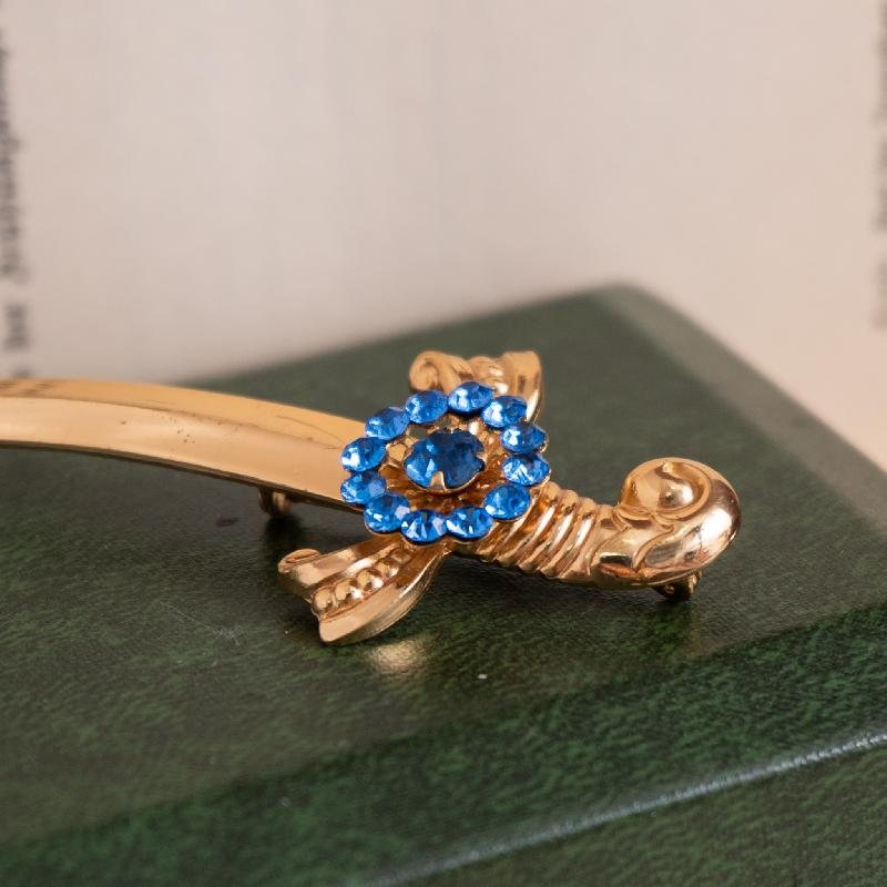 RARE! C.a. 1940-50s Coro Pegasus Sapphire Rhinestone Sword Brooch /Unisex Brooch (MW201)