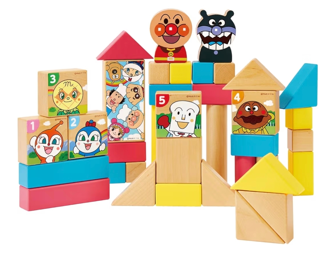 vbuy Anpanman麵包超人木製積木桶 37件益智積木玩具 1.5歲以上早教拼搭玩具