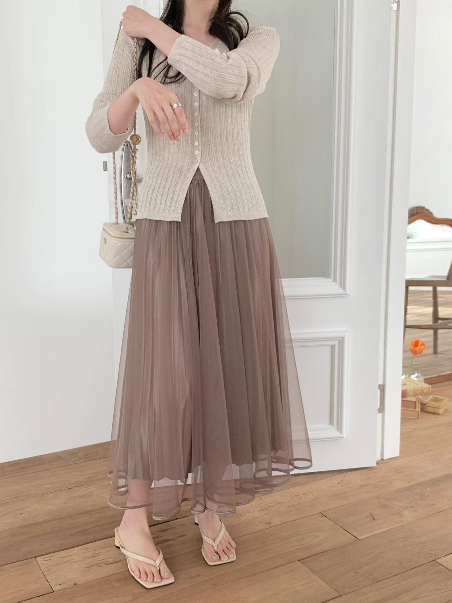 CT16 浪漫雙面網紗百摺長裙