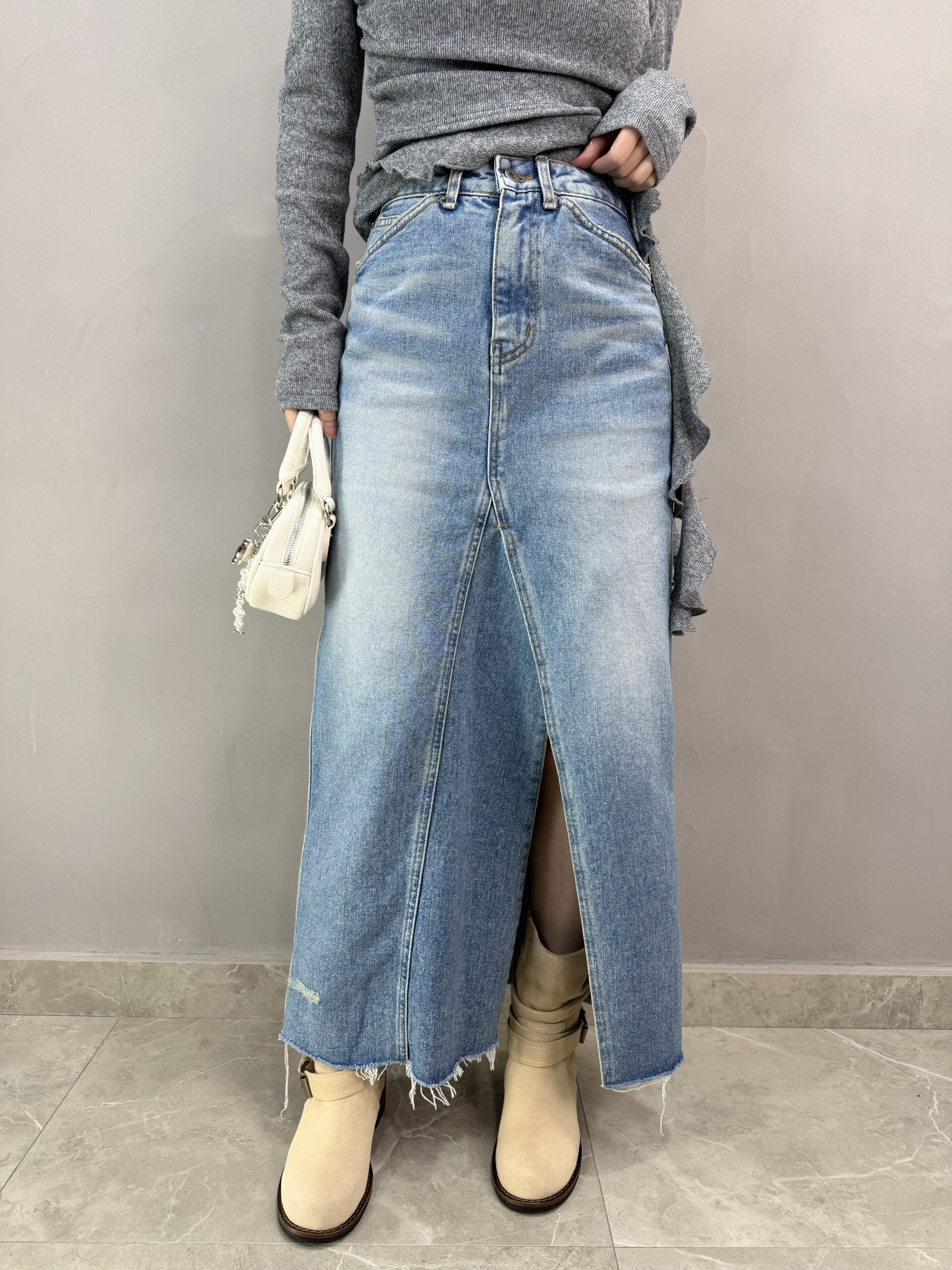 F72 開叉牛仔長裙