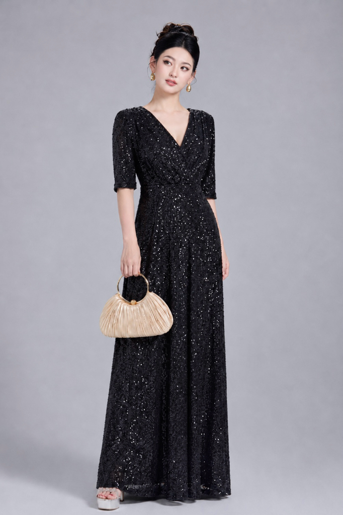 60103 Celestia Sequin Wrap Gown