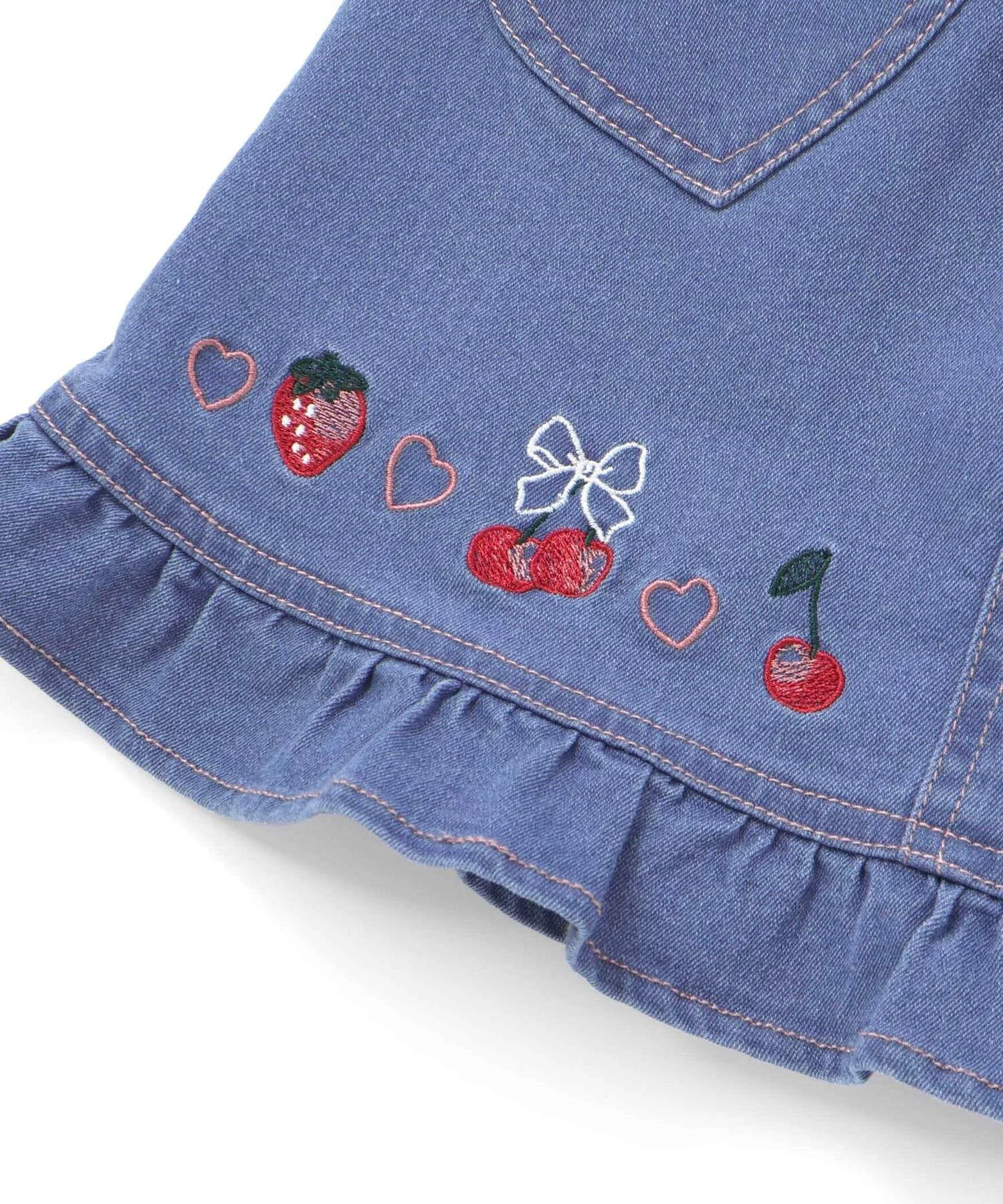 🆕【⭐訂購⭐】🌀 🇯🇵 日本直送 草莓櫻桃刺繡 心型口袋 荷葉邊 牛仔裙(短褲內襯)［2款選］🌀 [ELJA-0038][261104]