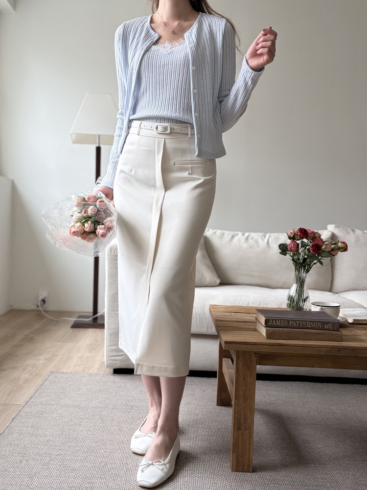 Belted Pencil Skirt (Ivory)