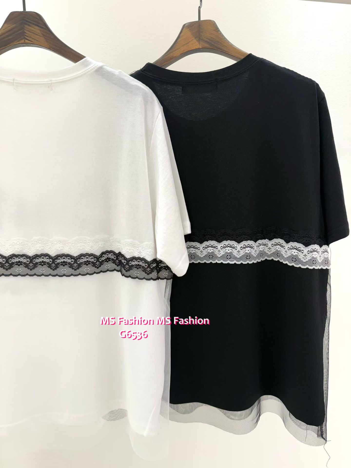 G6536 黑白配型格拼lace top