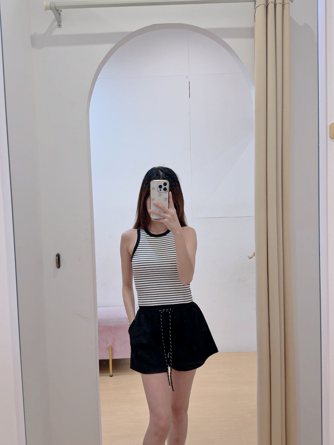 撞色条纹针织背心R2475