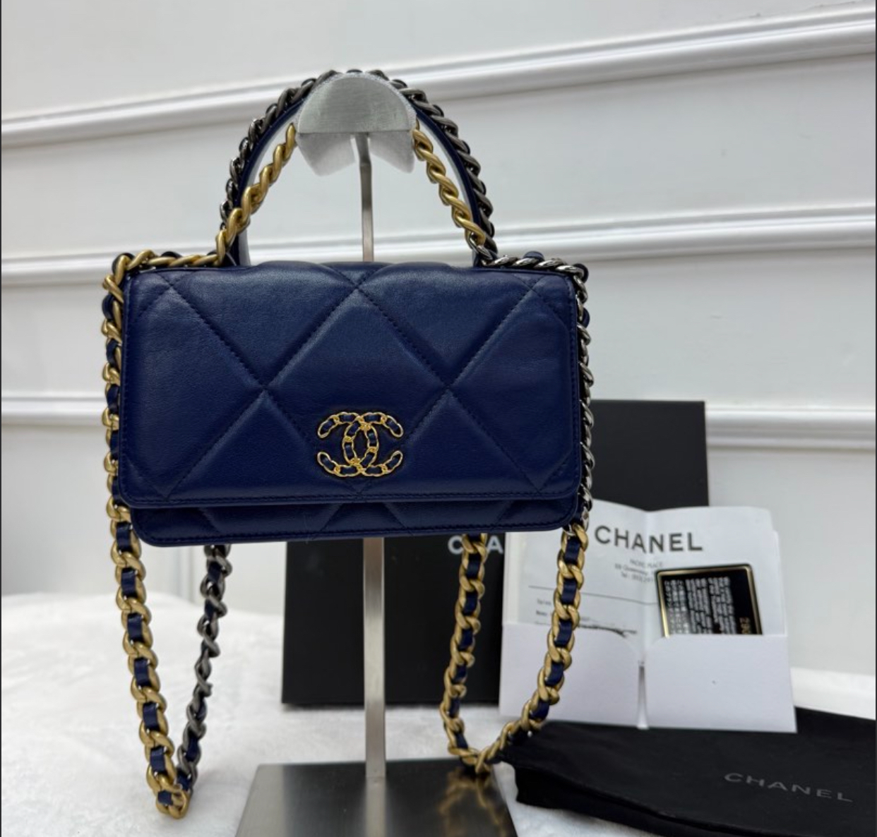 Chanel香奈兒WOC 19bag 鏈條斜挎包 深藍色