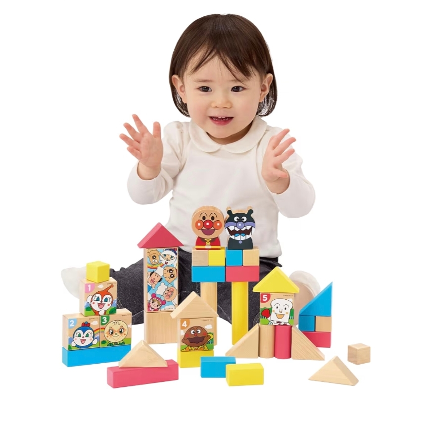 vbuy Anpanman麵包超人木製積木桶 37件益智積木玩具 1.5歲以上早教拼搭玩具