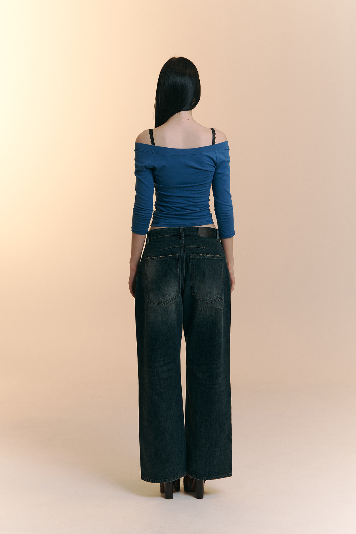 pleaseNOFOLLOW - Zed Off-Shoulder Long Sleeve Top (Blue)