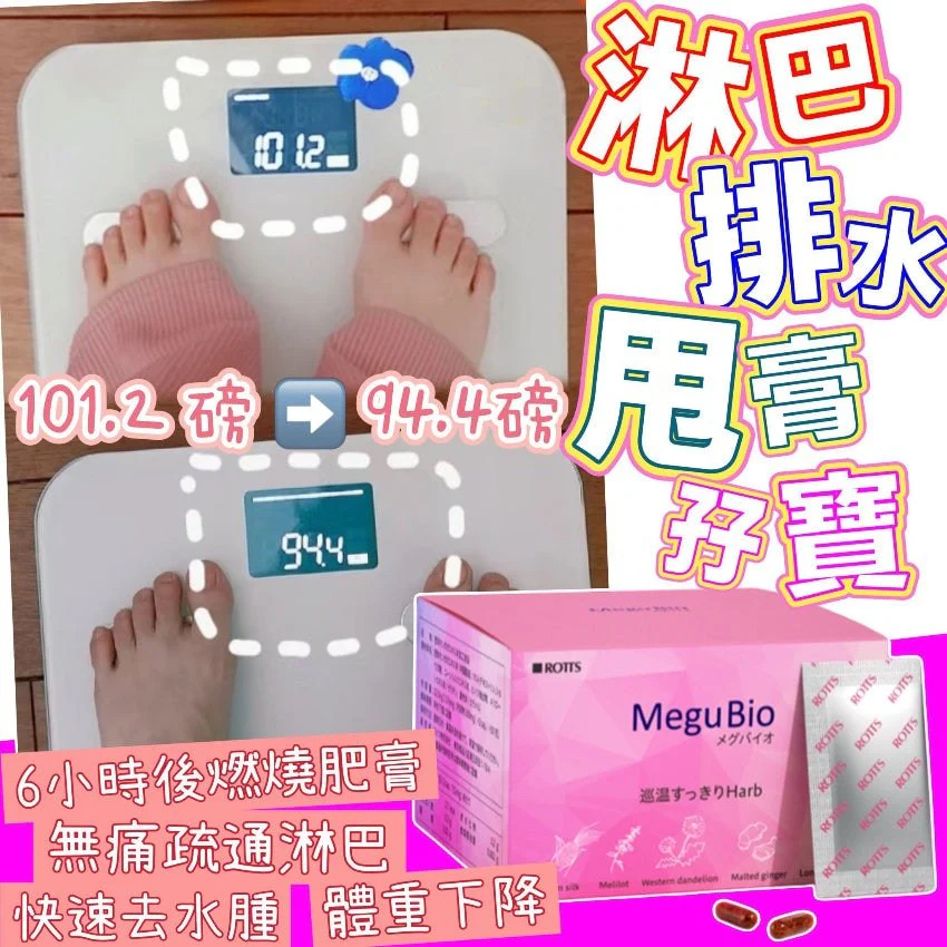 （約3月底到貨）🇯🇵日本製rott's - MeguBio 通淋巴去濕消脂孖寶 套裝 ( 一套三盒 )💕