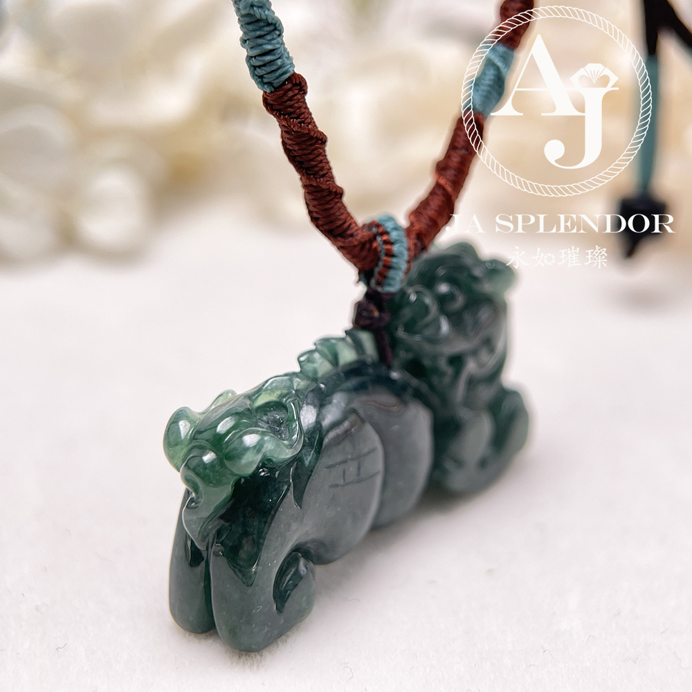 JN-540 天然翡翠A 冰糯老藍水貔貅挂件