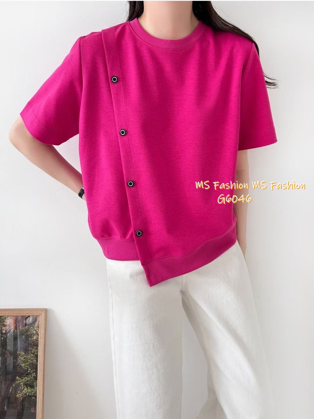 G6046 韓國🇰🇷不規則衫腳斜鈕top