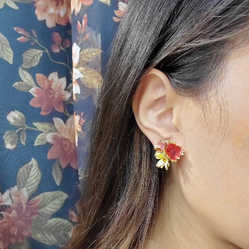 C.a. 1950-60s Handpainted Austrian Floral Clip Earrings (AC086)
