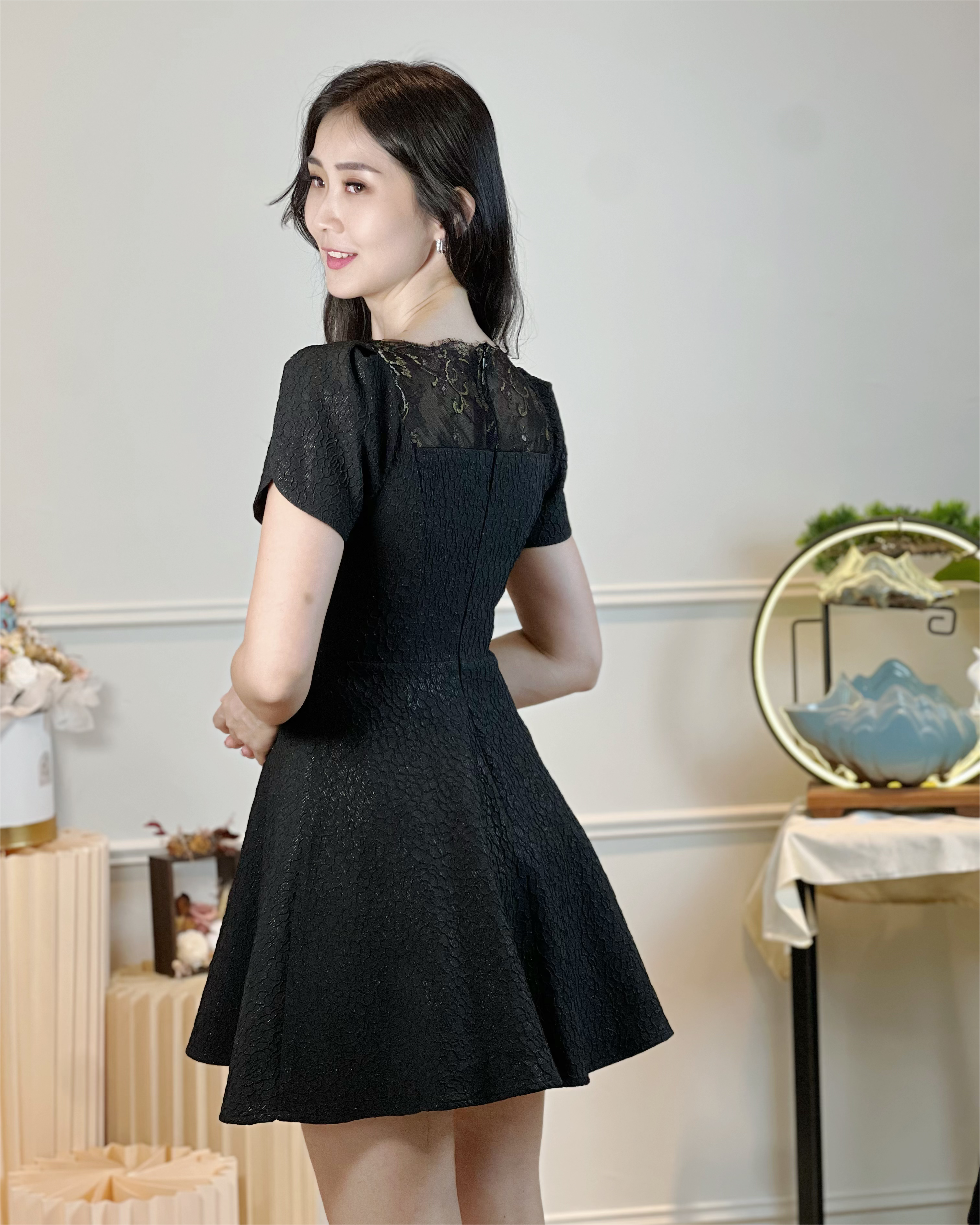 5090 Rosalind Black Pearl Mini Dress