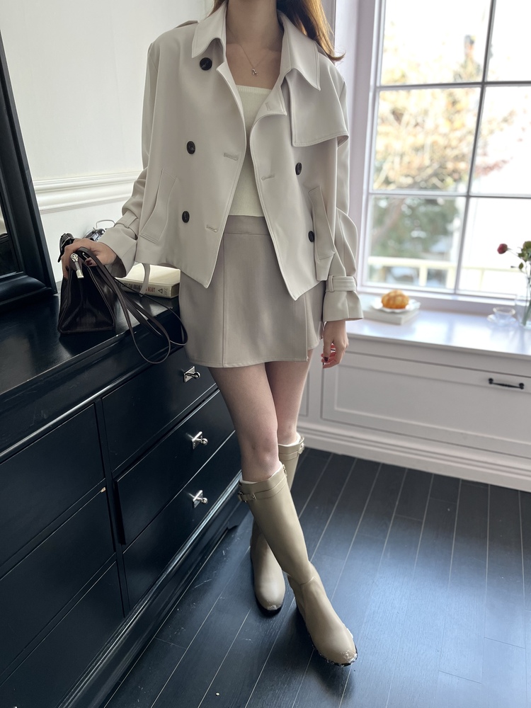 Trench-Style Short Coat (Cream)