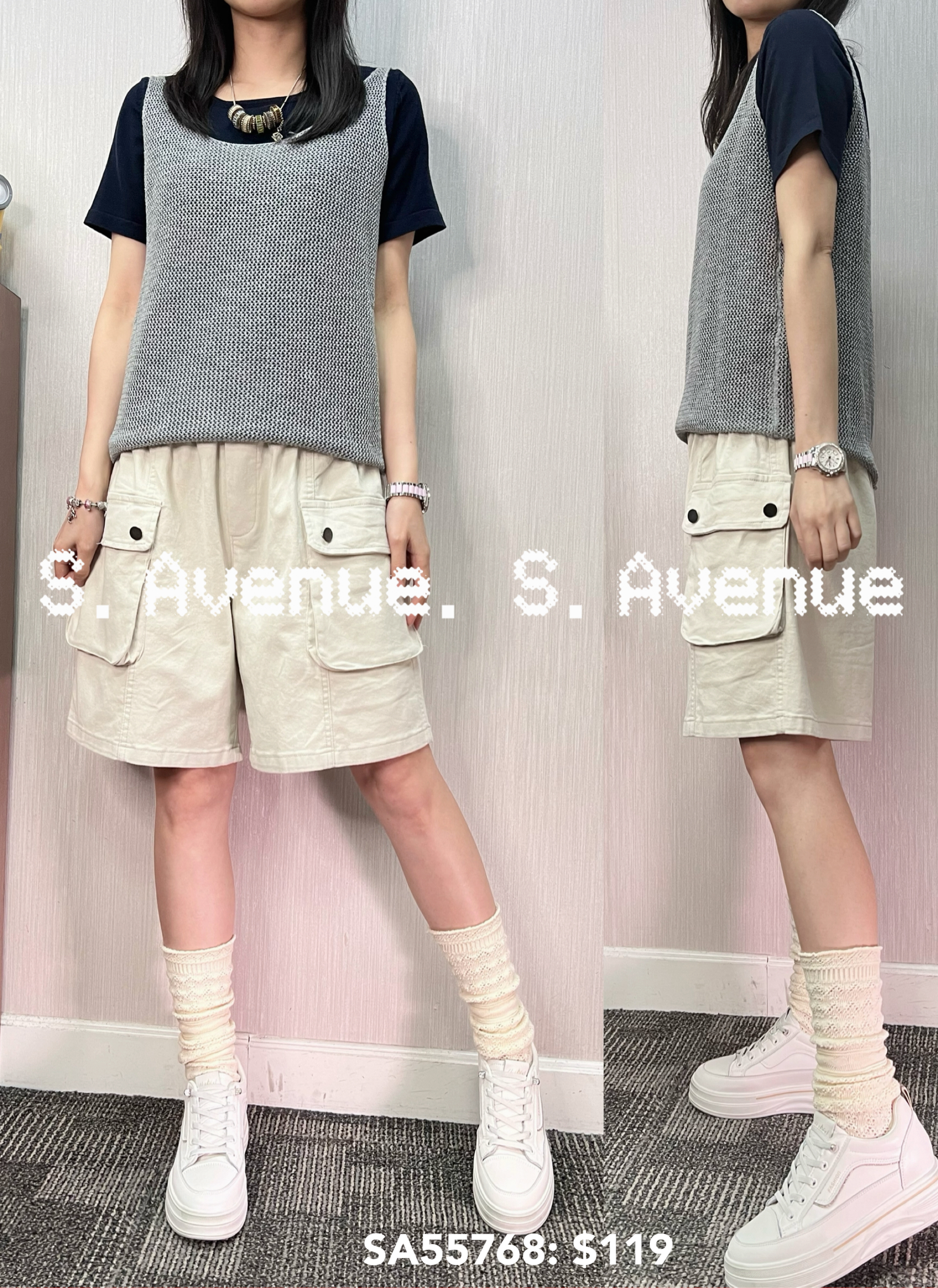 SA55768: 短袖打底針織top+線背心