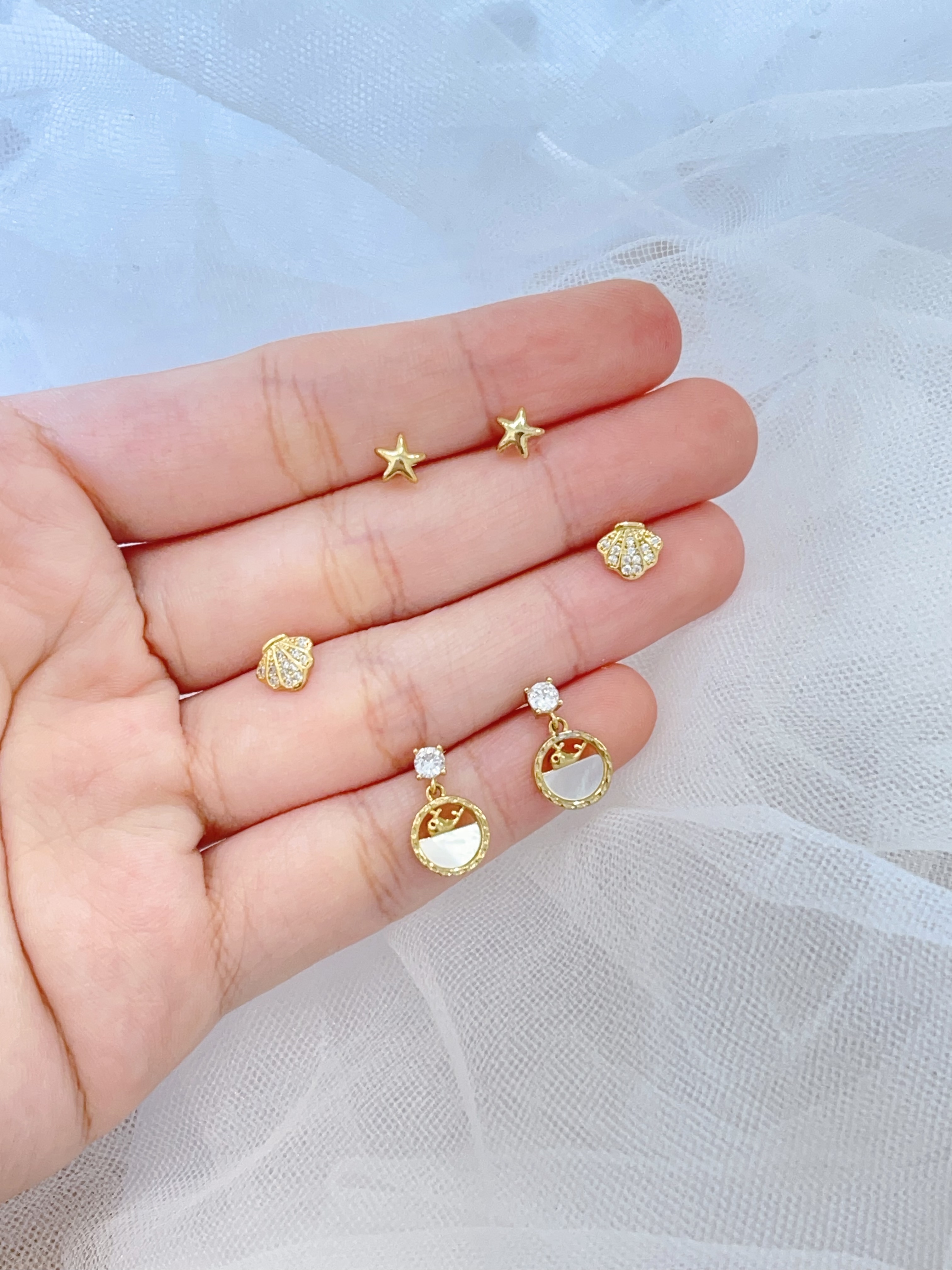 贝壳光圆环海豚耳环套装