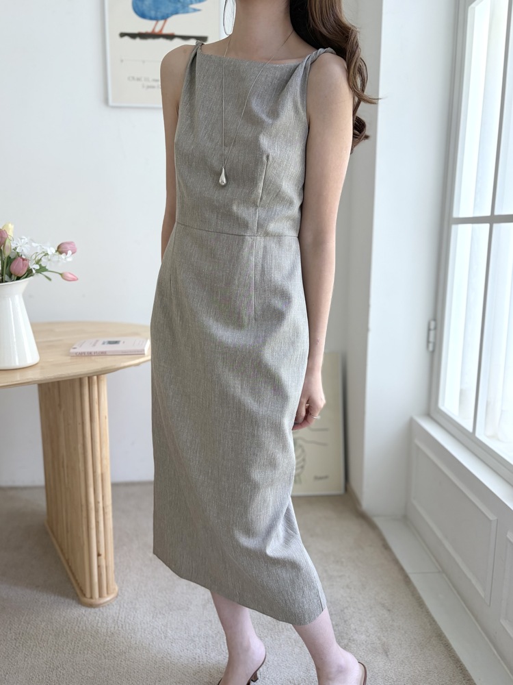Linen Blend Twisted Strap Dress (Mocha)