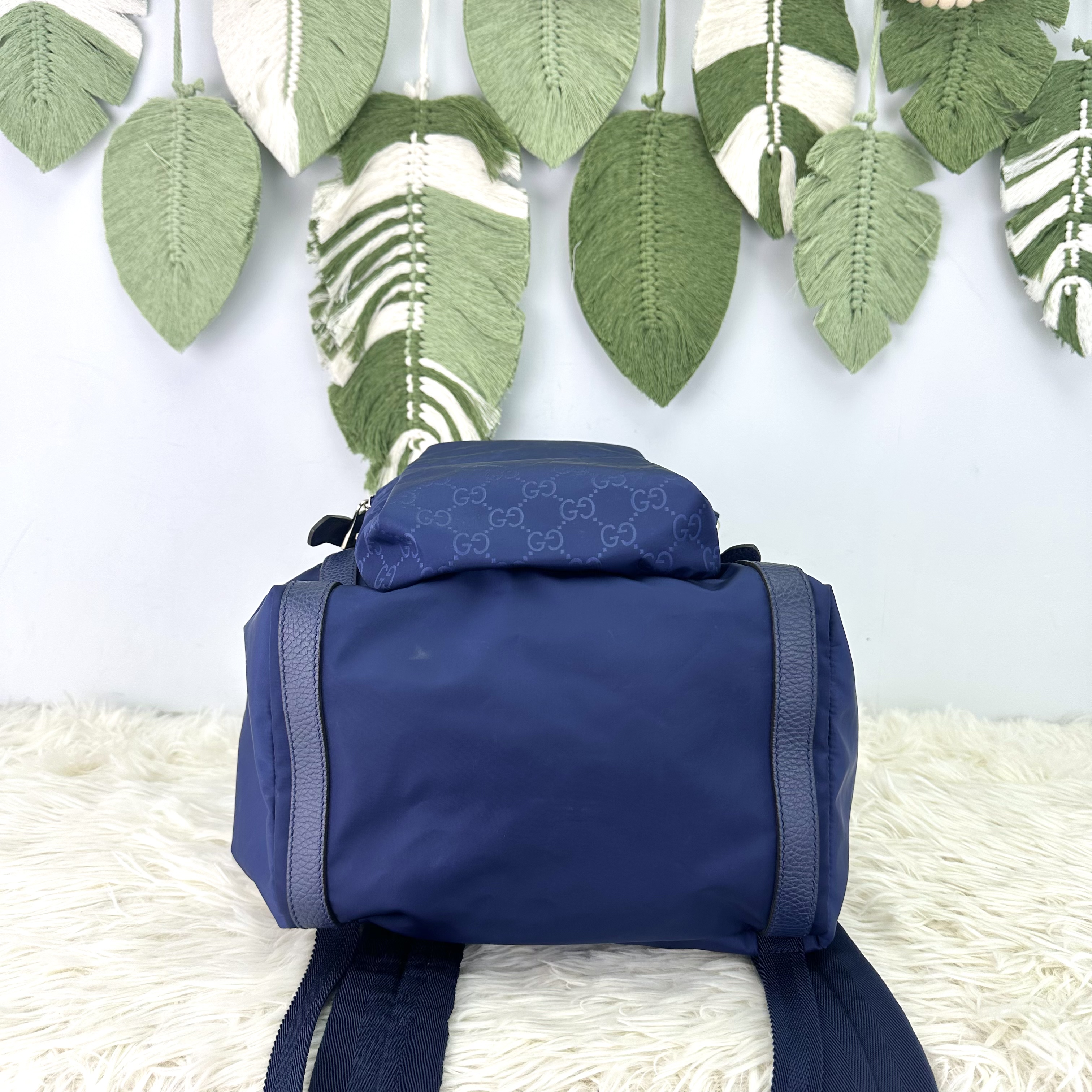 GUCCI 🤍PRE OWNED Nylon GG 經典藍色尼龍印花背包💙