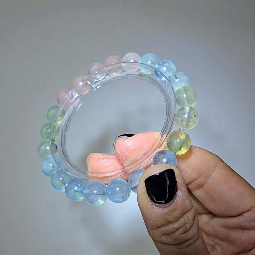 Morganite bracelets with 9mm beads in pink, blue, and green - MGN21