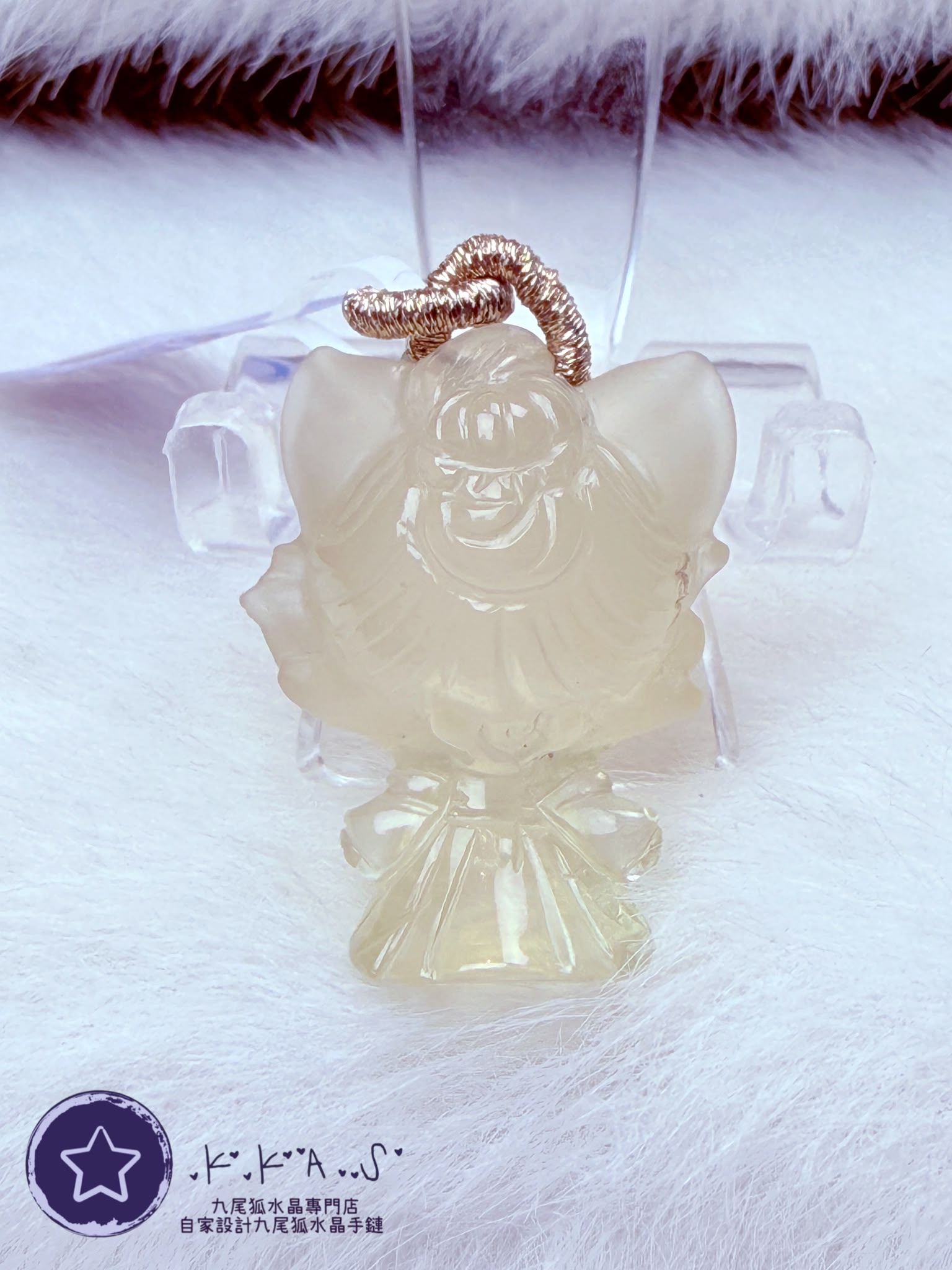 K00648 黃水晶 立體狐小妹 - 吊墜/手牌兩用款