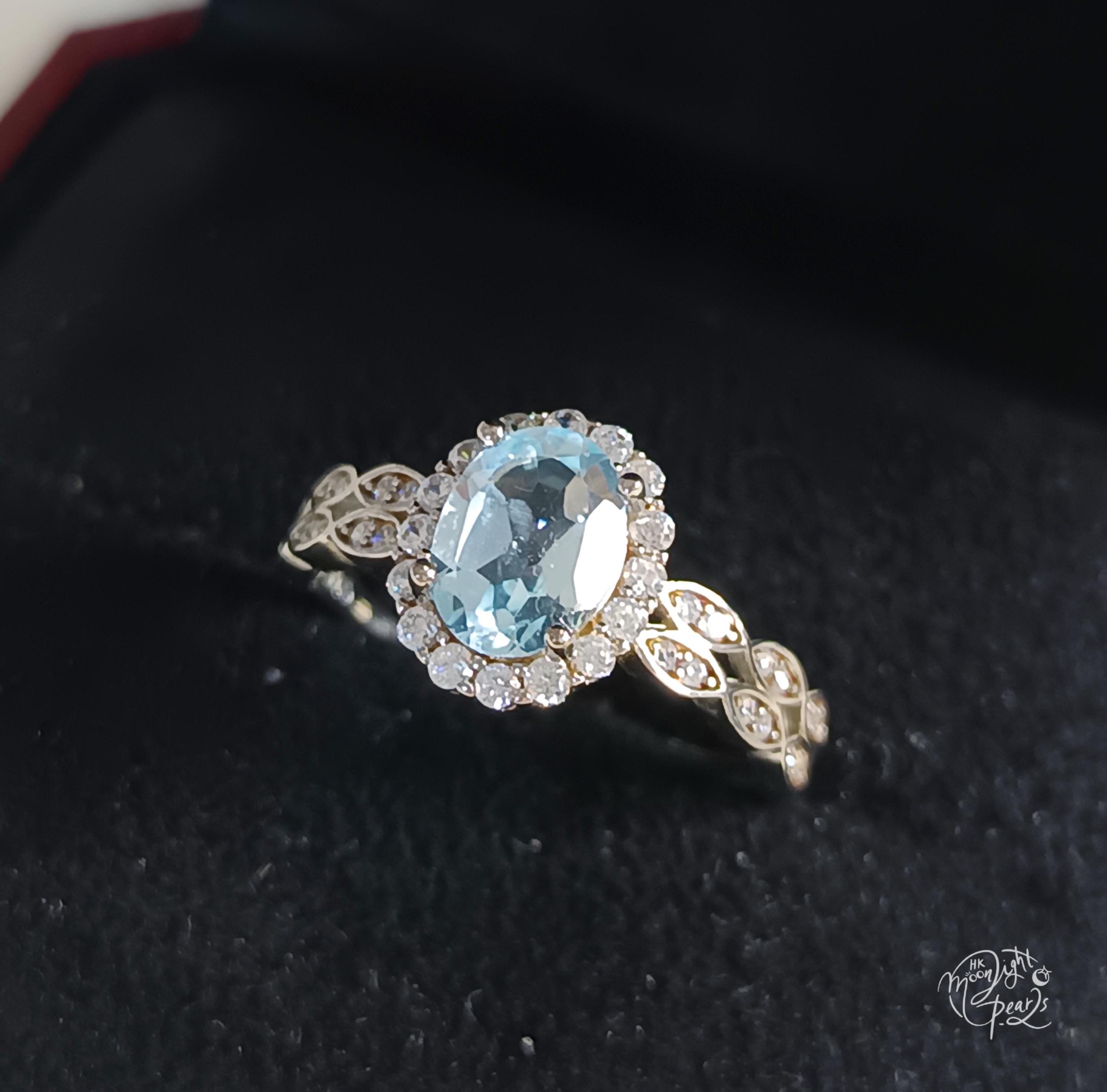 天然瑞士藍托帕石精工s925銀微鑲滿鑽鋯石小清新開口戒指