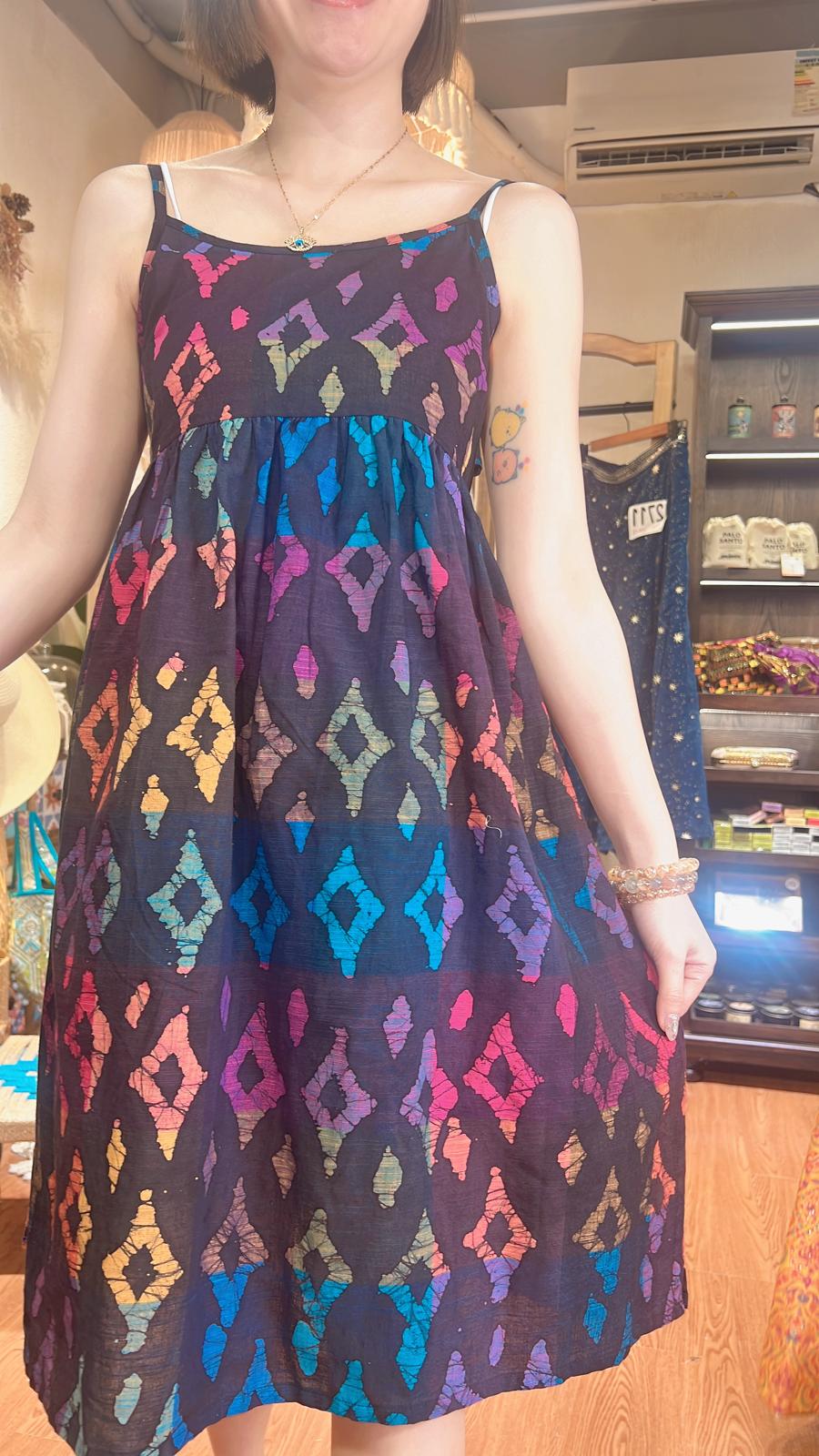2725 Black with Colourful Pattern SL Kurta with Bow