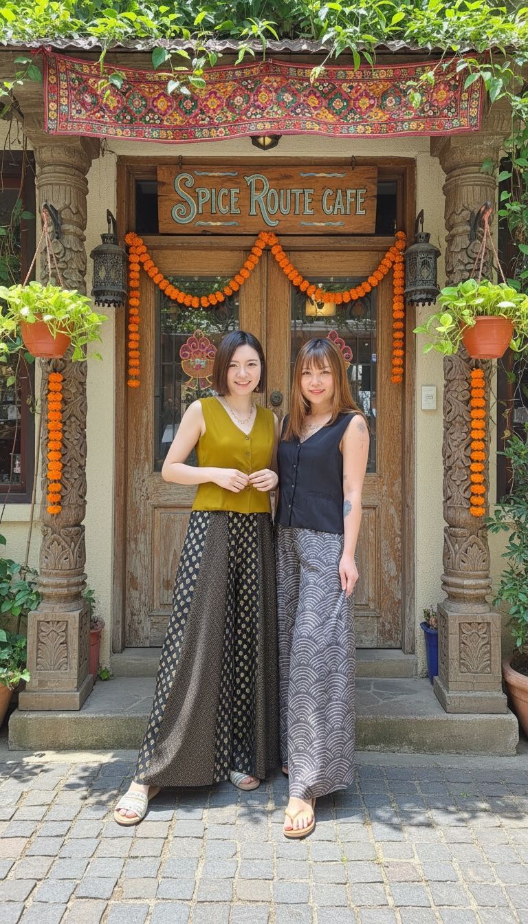 2150 Black Golden Patchwork Wide Legs Pants 38"