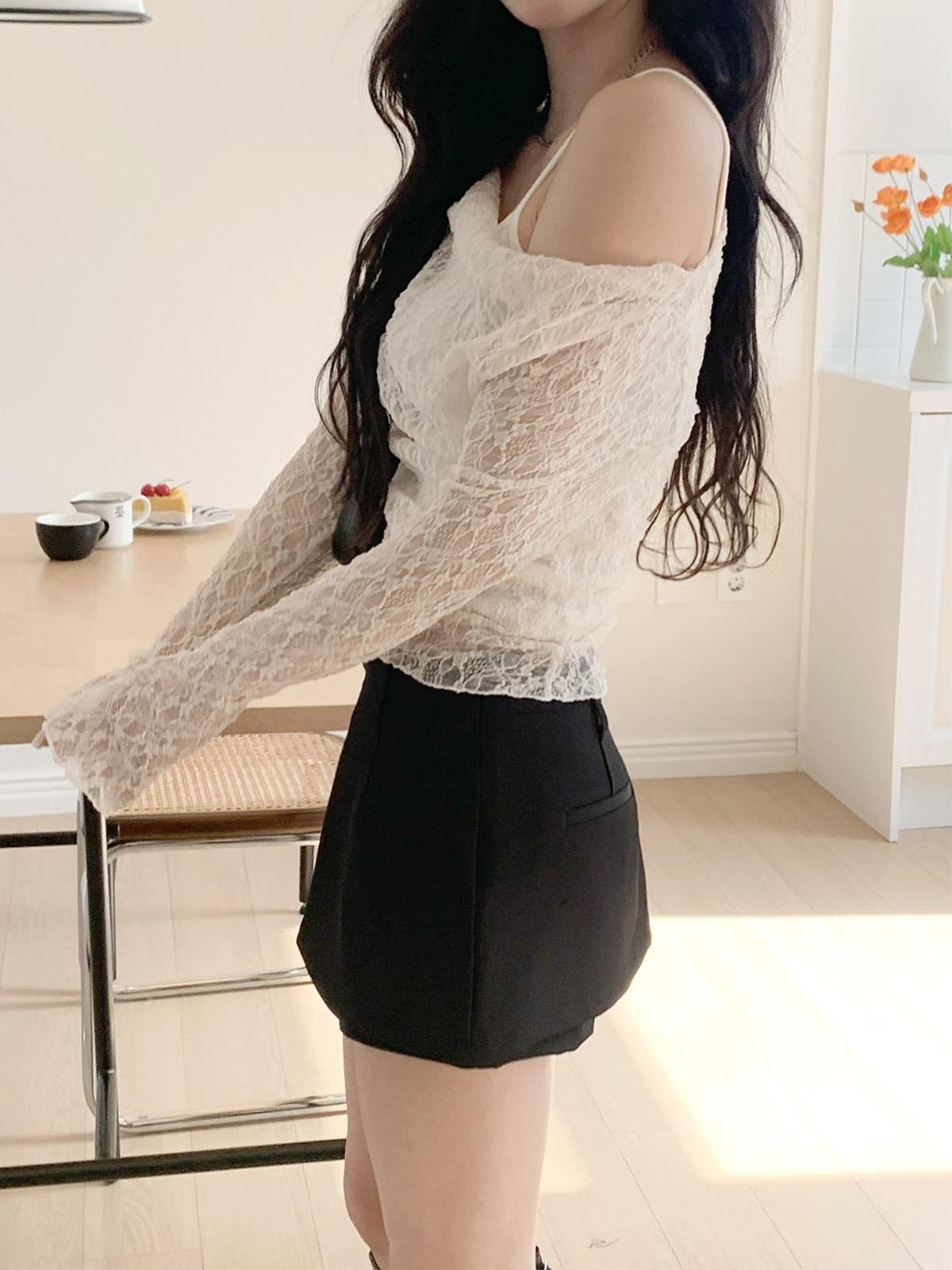 韓國溫柔感Lacy外撘+背心兩件套