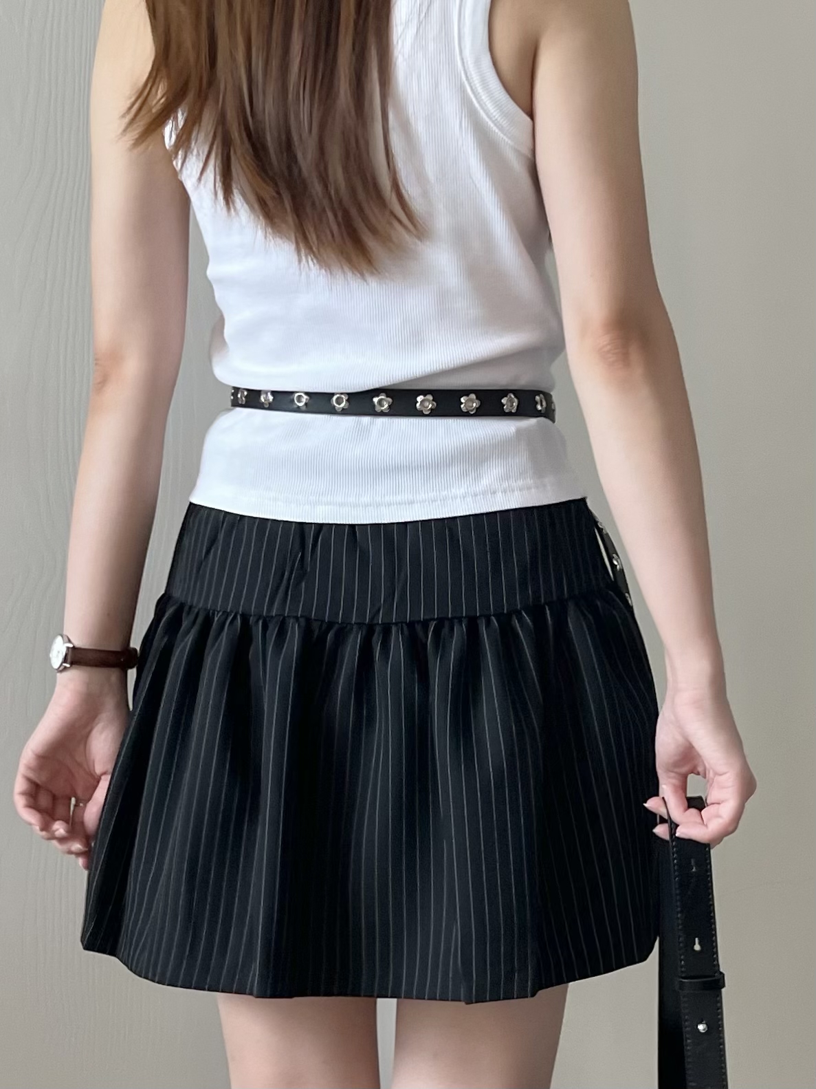 顯瘦條紋短裙 現貨