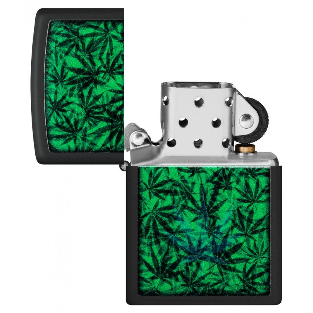 Zippo 48736 黑光發光打火機 – 黑啞光隱藏葉設計 Black Light Glow Lighter – Black Matte Hidden Leaf Design