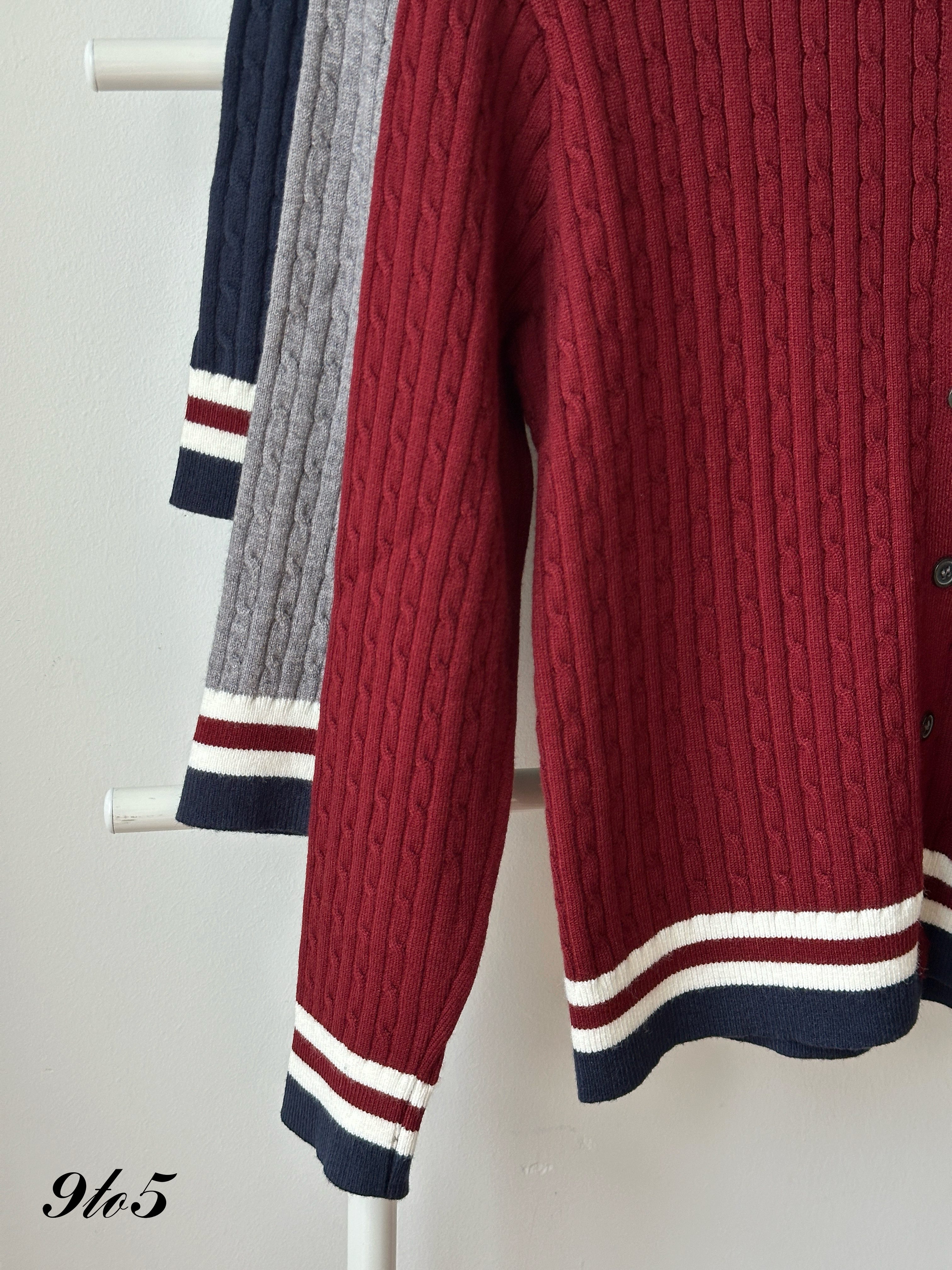 T4401 Cable Knit Contrast Cardigan - 3 Colors 