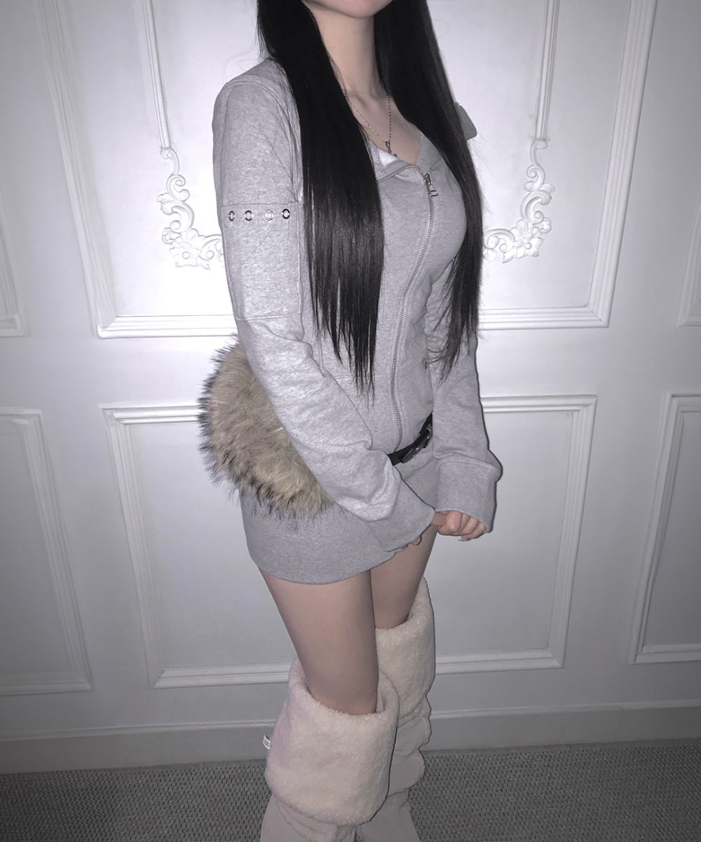 Zip-Up Hooded Eyelet Mini Dress