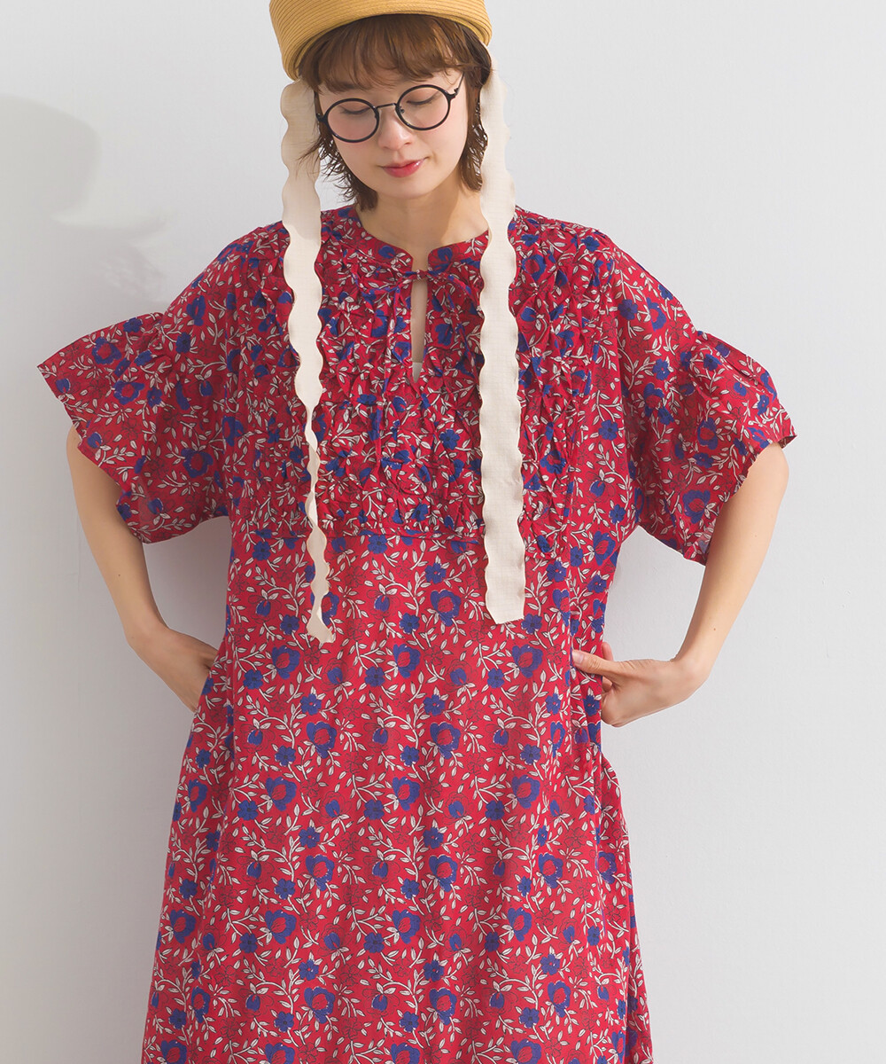 LP - 印度棉復古花卉連身裙 (紅色)